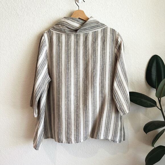 Bryn Walker 100% Linen Top Small Oversized Lagenlook Minimalist Coastal Striped - Picture 4 of 10